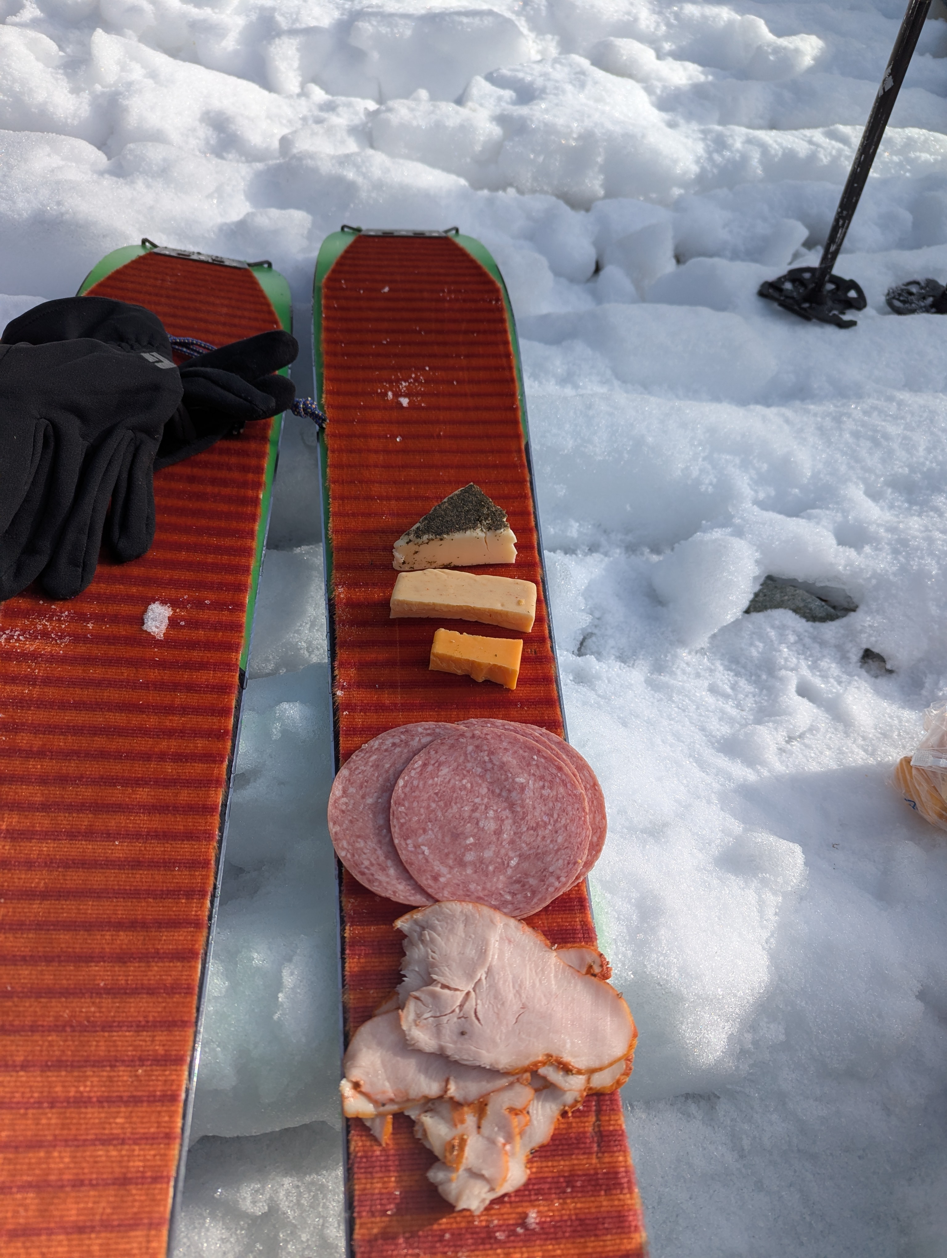 My lunch spread out on my ski