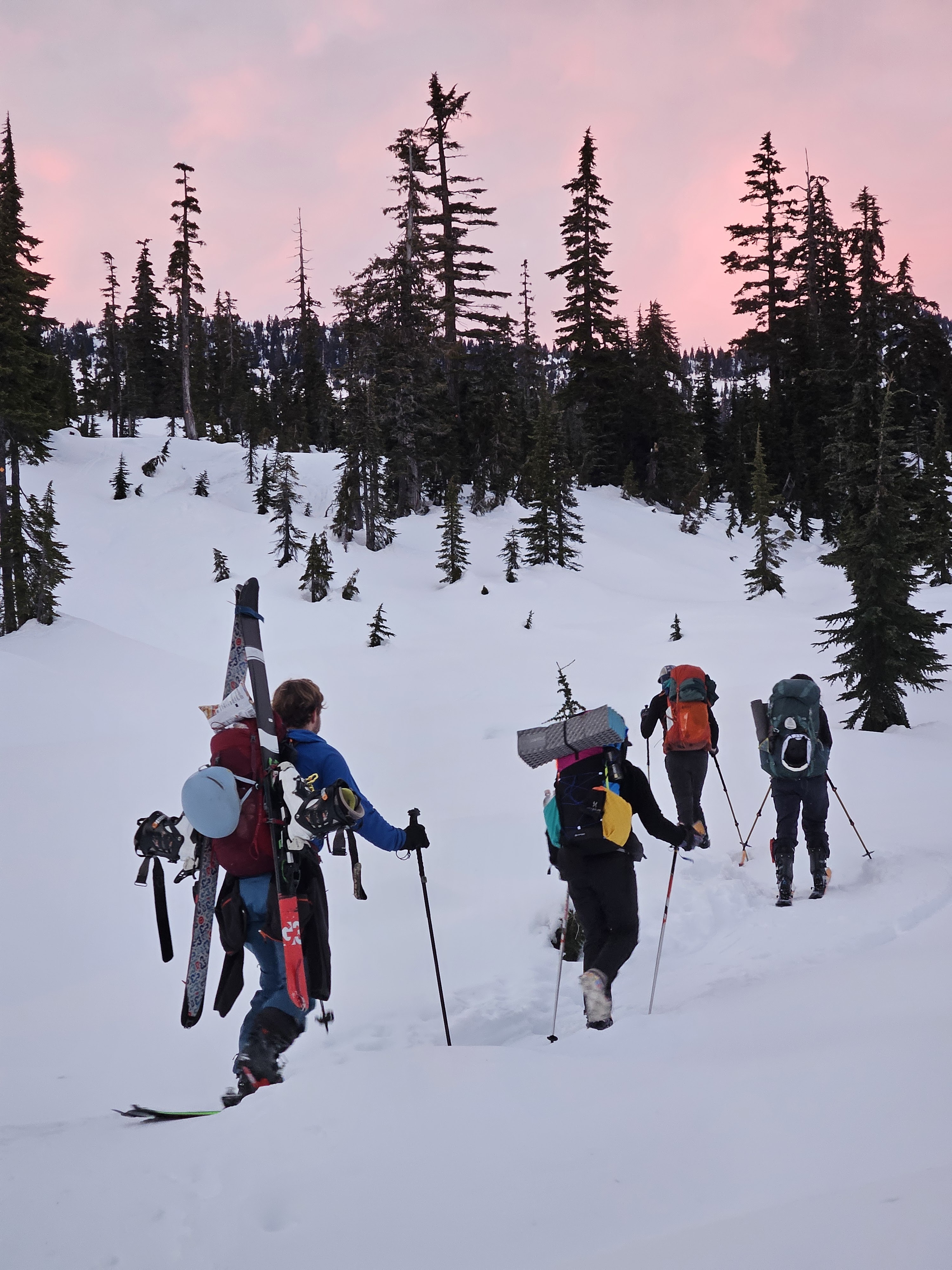 The group skins up at sunset