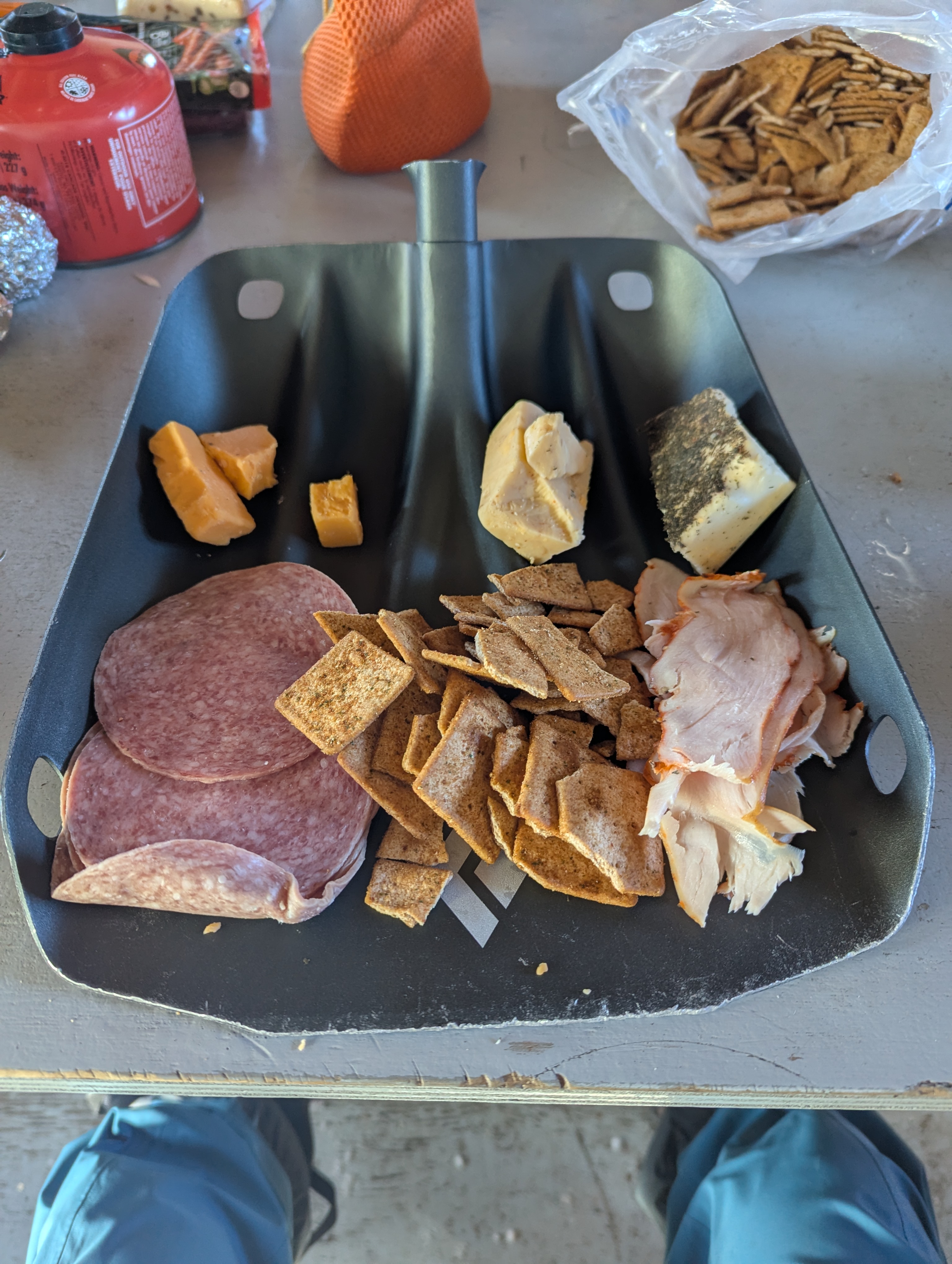 My Cheese Meat and Crackers on my Avy Shovel