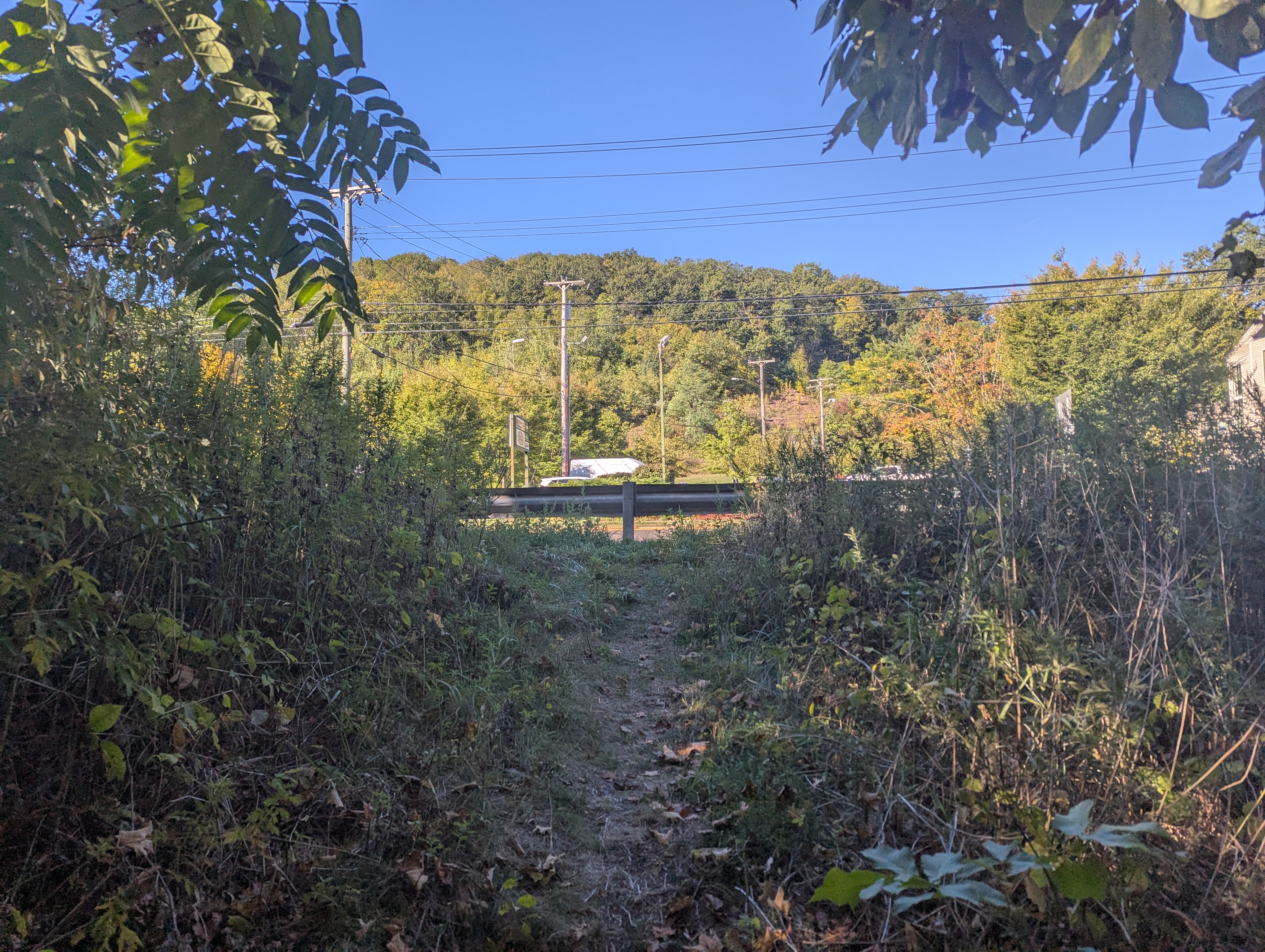 The guardrail at the end of the blue trail