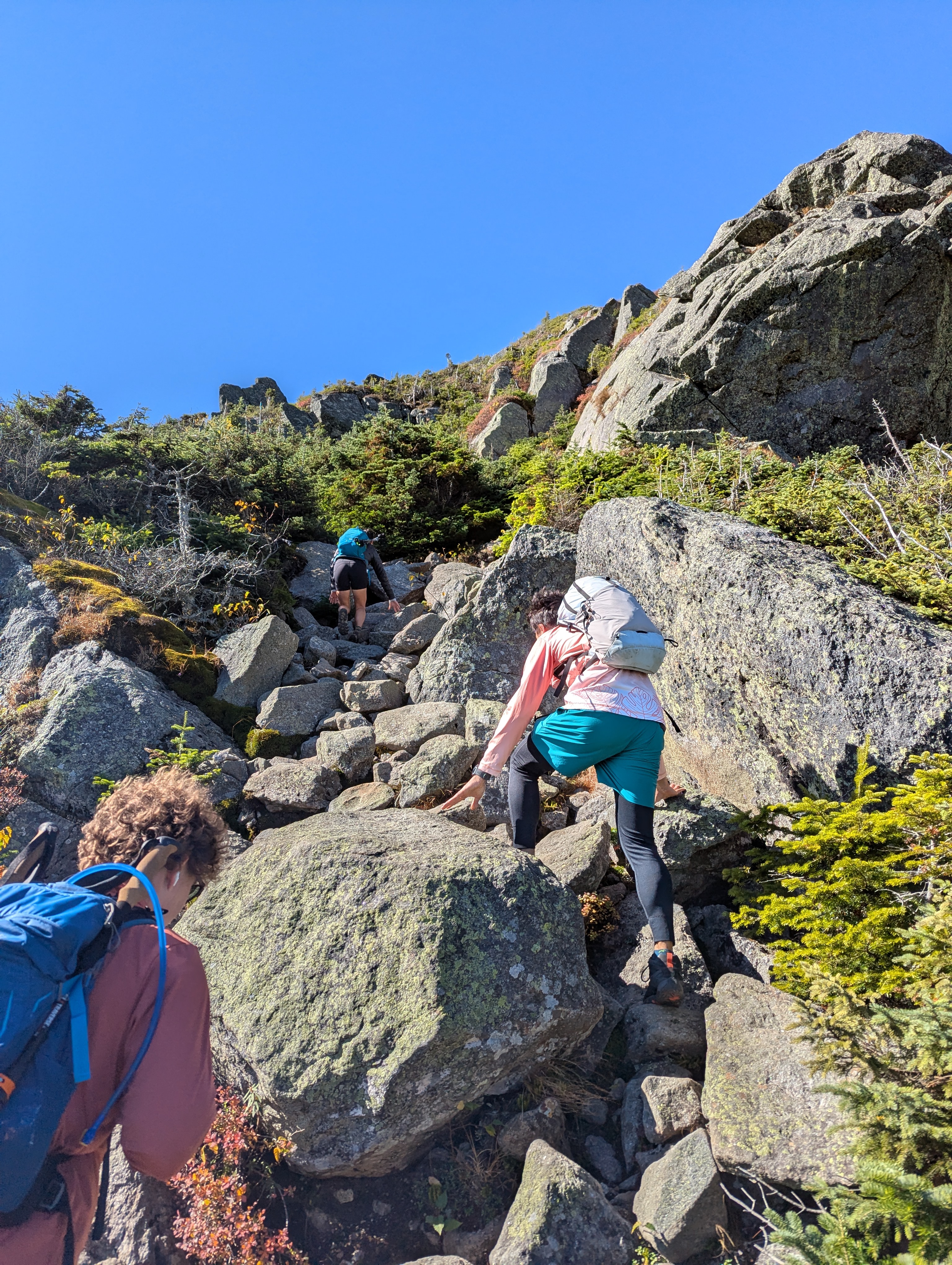 The group ascending a steep trail