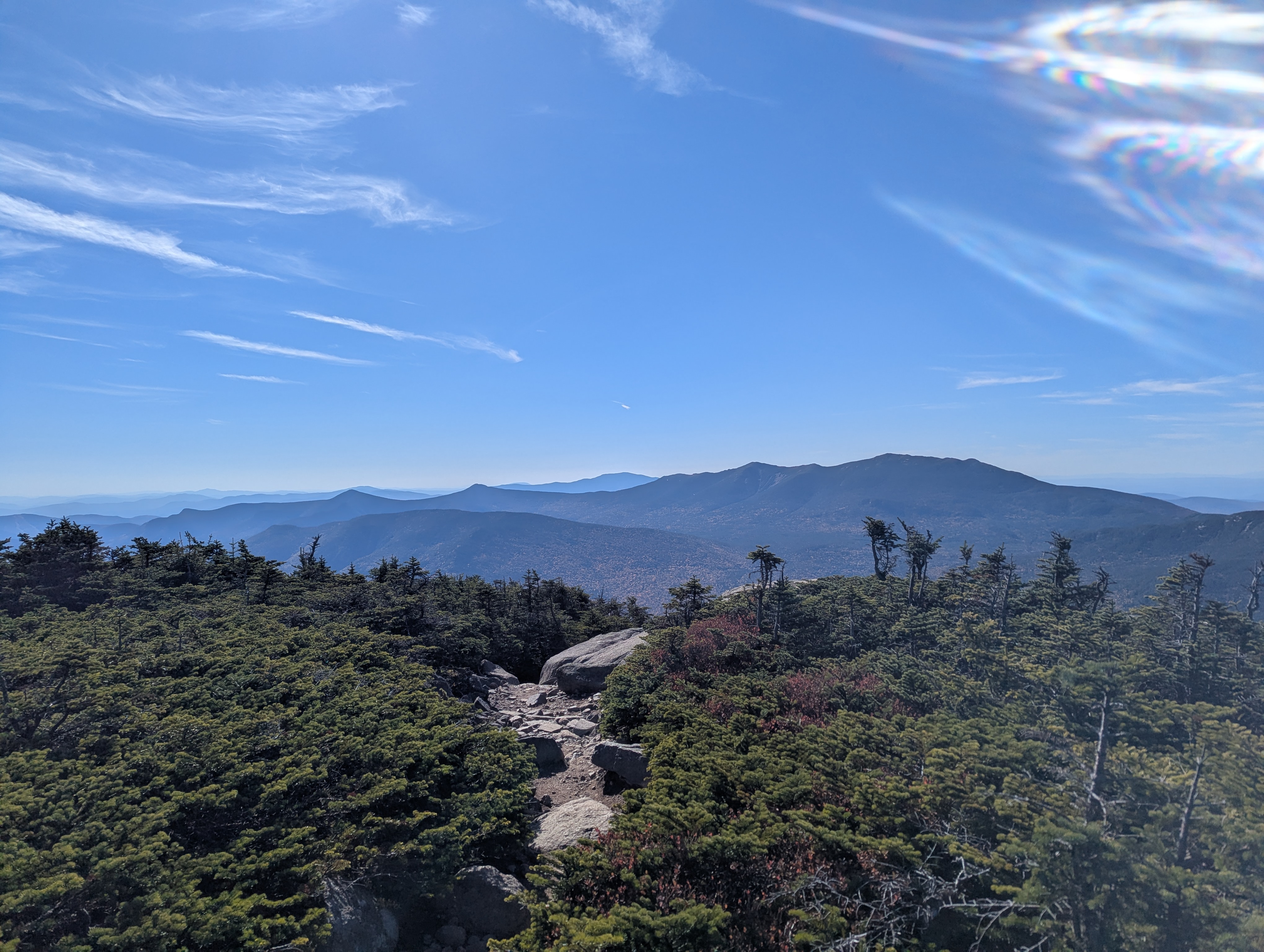 A rocky summit with alpine brush