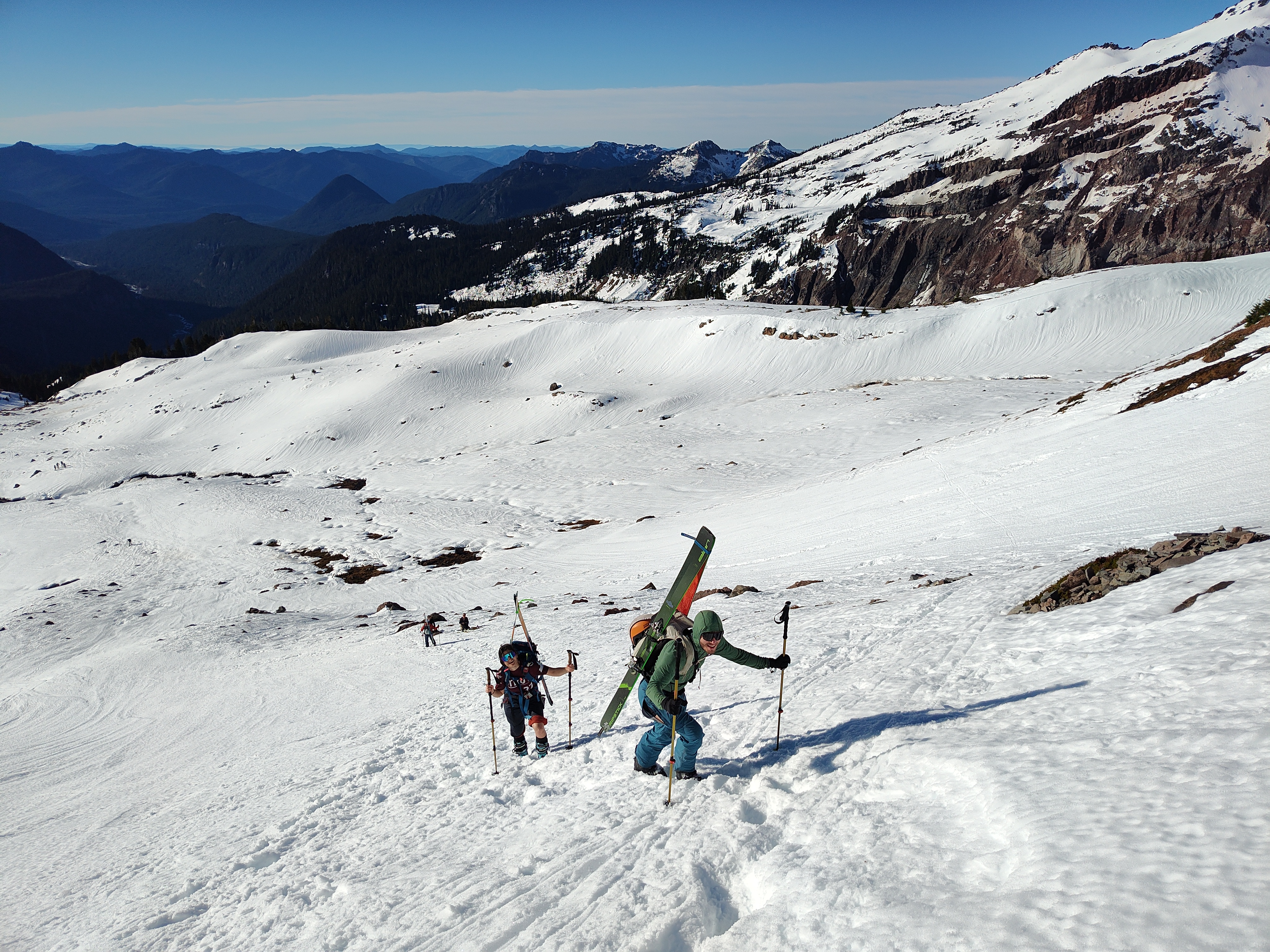 A skier ascending a bootpack