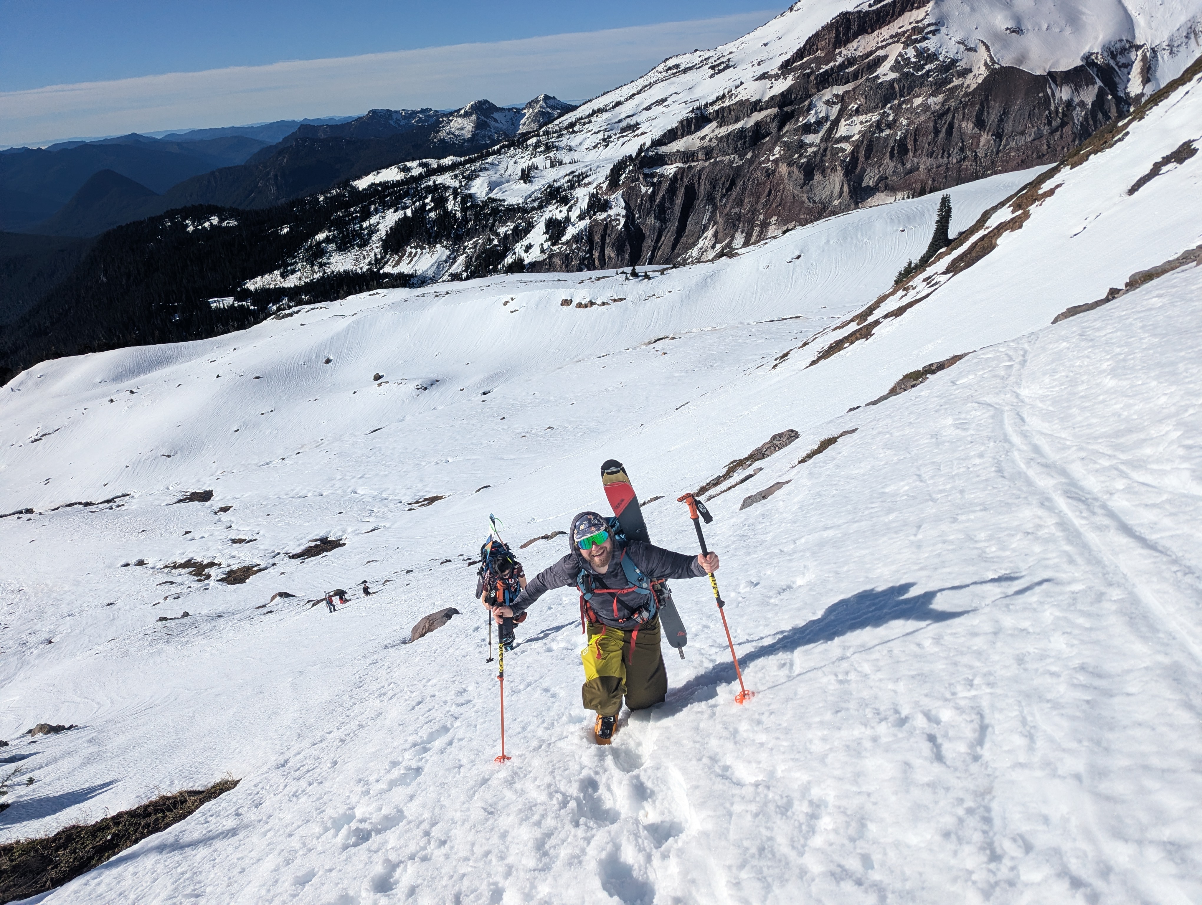 Another, slightly less cool, skier ascending a bootpack